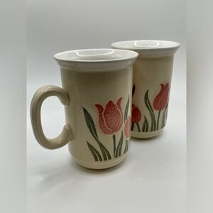 Vintage Churchill England Tulip Mugs | Floral Stoneware Coffee Mugs